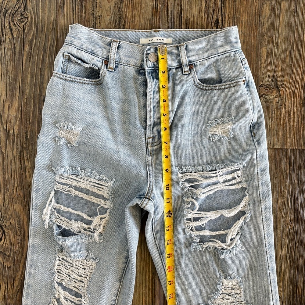 PacSun High Rise Straight Jeans Womens 25 Button Fly Distressed Lt Blue Denim - Picture 5 of 13